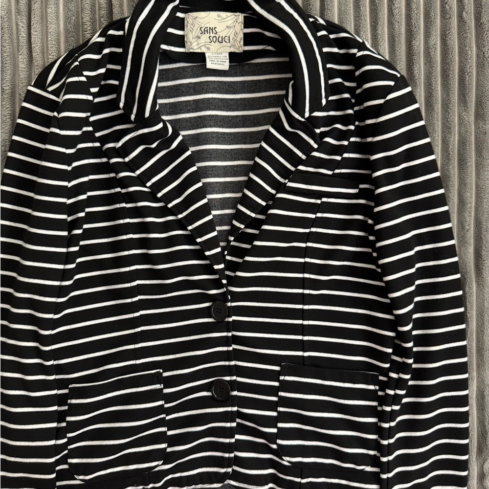 Sans Souci Black and White Striped Blazer
